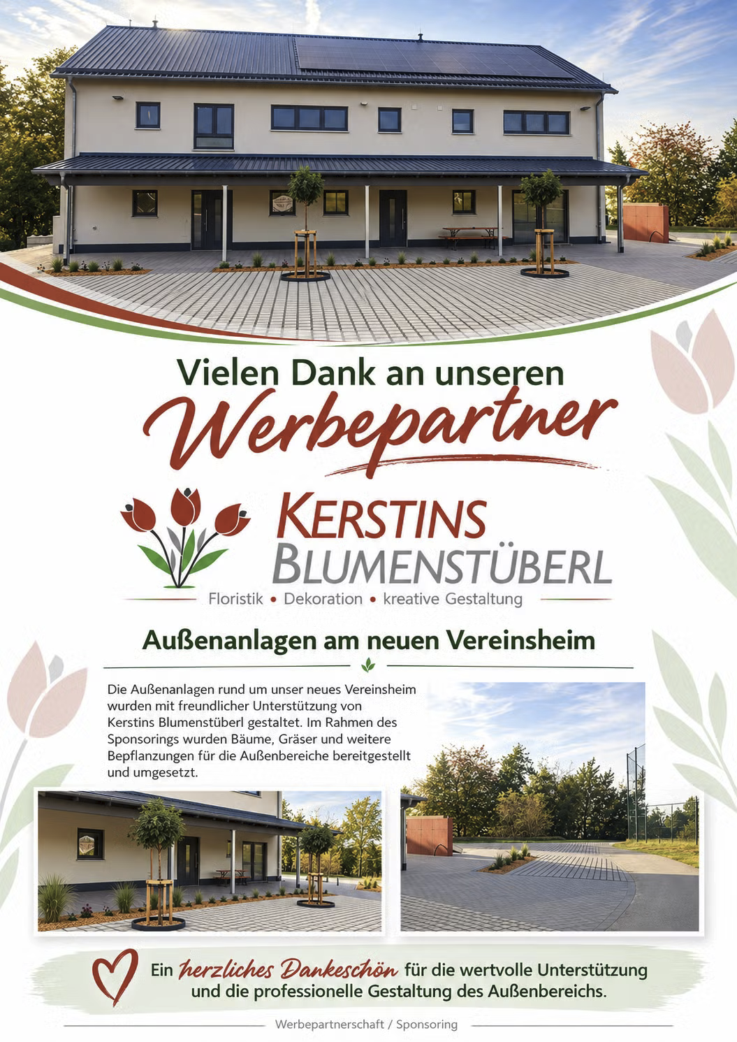 Dankesgrafik für Kerstins Blumenstüberl – Bepflanzung der Außenanlagen am Vereinsheim